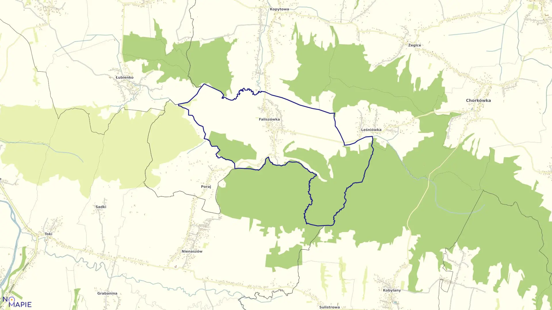 Mapa obrębu Faliszówka w gminie Chorkówka