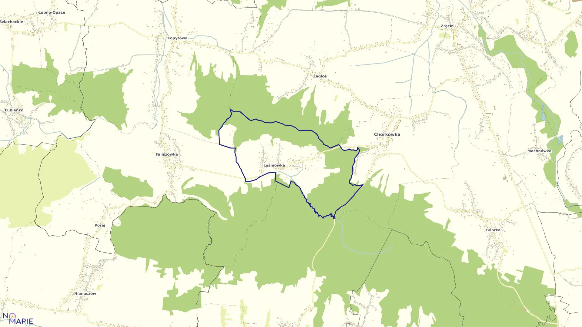 Mapa obrębu Leśniówka w gminie Chorkówka