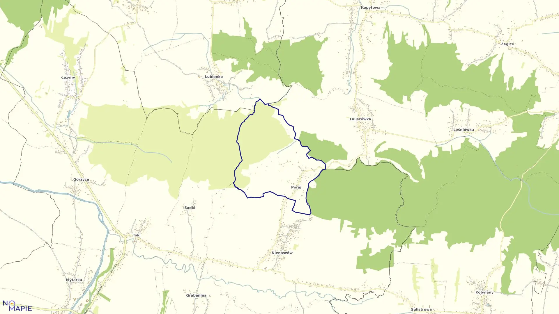 Mapa obrębu Poraj w gminie Chorkówka