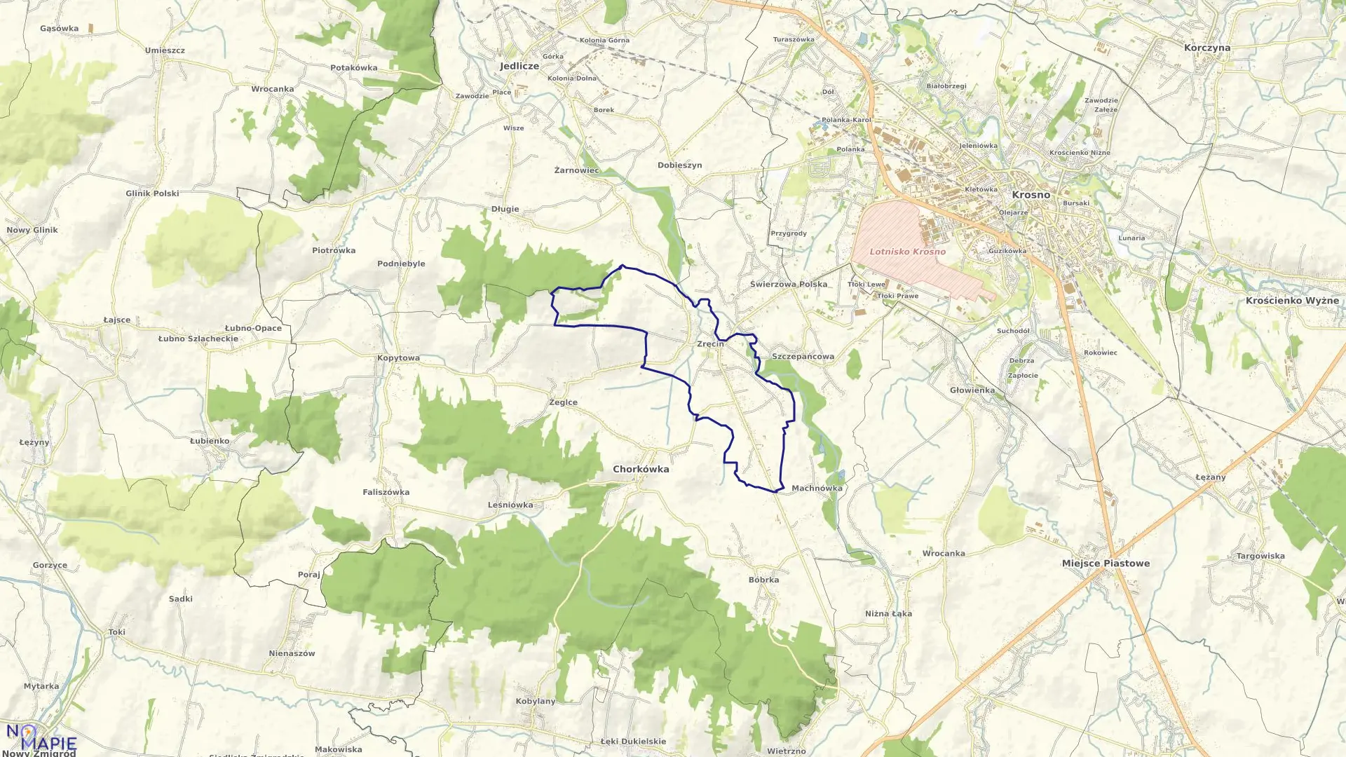 Mapa obrębu Zręcin w gminie Chorkówka